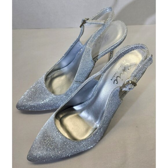 Chic By Lady Couture Doll Silver Shimmer Pointed Toe Slingback Kitten Heels Sz7 - Picture 4 of 16